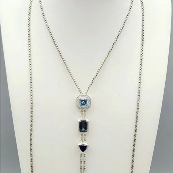David Yurman Novella Y Neclase Blue Topaz and Pave Diamonds - Picture 3 of 16